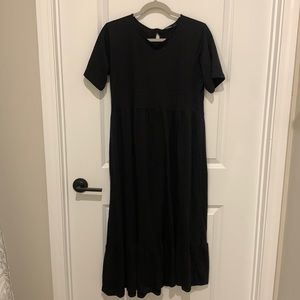 Black tiered maxi / midi dress, cotton